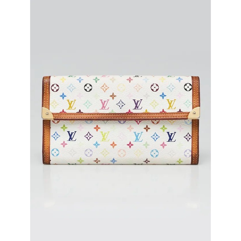 Louis Vuitton White Monogram Multicolore Tresor International Wallet Murakami